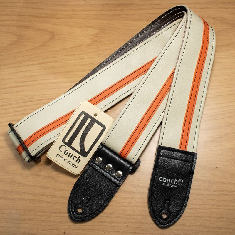 Couch Guitar Straps/Vinyl Racer X Guitar Strap White with Orange